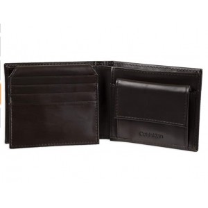 [熱門之選] Calvin Klein Men's RFID Blocking Leather Bifold Coin Wallet- Brown